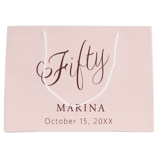 Grand Sac Cadeau Script de nom d'or rose 50e anniversaire (Devant)