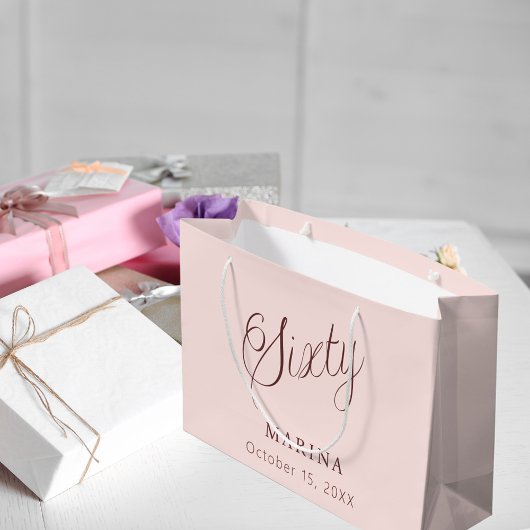 Grand Sac Cadeau Script de nom d'or rose 60e anniversaire