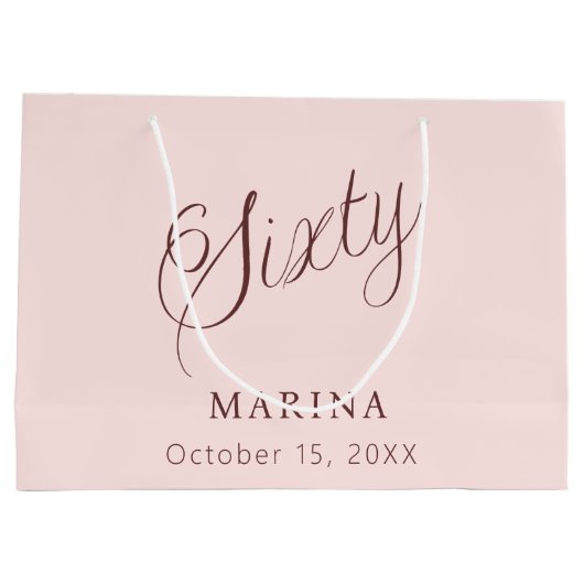 Grand Sac Cadeau Script de nom d'or rose 60e anniversaire (Dos)
