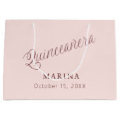 Grand Sac Cadeau Script de nom d'or rose Quinceanera (Devant)