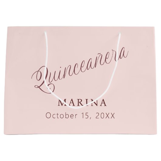 Grand Sac Cadeau Script de nom d'or rose Quinceanera (Devant)