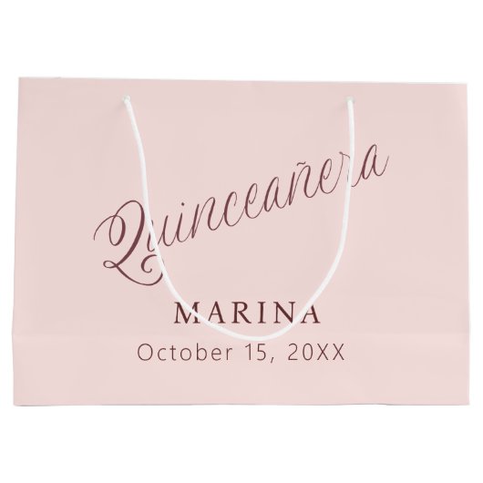 Grand Sac Cadeau Script de nom d'or rose Quinceanera (Dos)