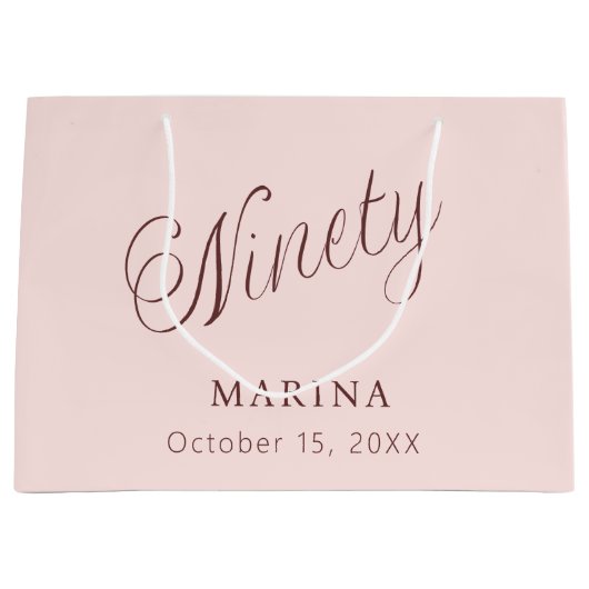 Grand Sac Cadeau Script de nom or rose 90e anniversaire (Devant)