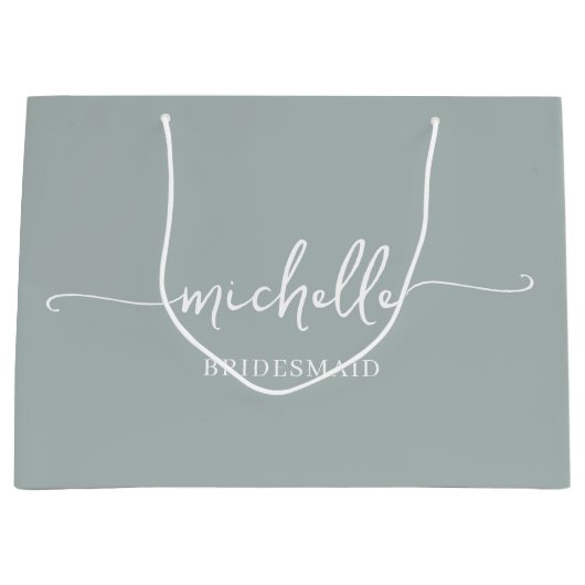 Grand Sac Cadeau Script élégant Sage Green Chic Gold Monogramme (Devant)