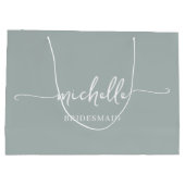 Grand Sac Cadeau Script élégant Sage Green Chic Gold Monogramme (Dos)