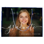 Grand Sac Cadeau Script Graduate Graduate Photo Bleu (Dos)