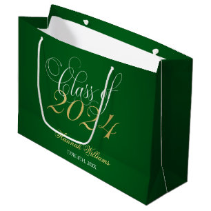 Grand Sac Cadeau Script Green Gold Classe de 2024 Graduation