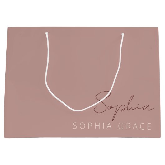 Grand Sac Cadeau Script manuscrit moderne personnalisé Rose poussié (Devant)
