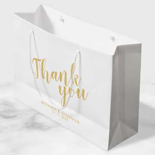 Grand Sac Cadeau Script moderne Blanc et Gold Wedding Favor