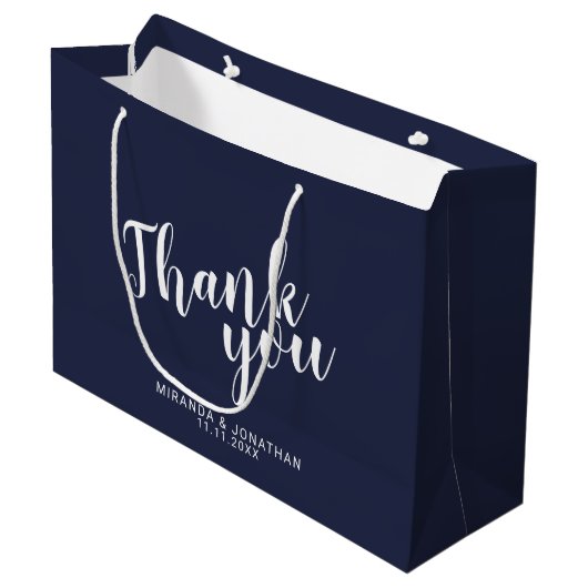 Grand Sac Cadeau Script moderne Marine Blue Wedding Favoriser (Devant Angle)