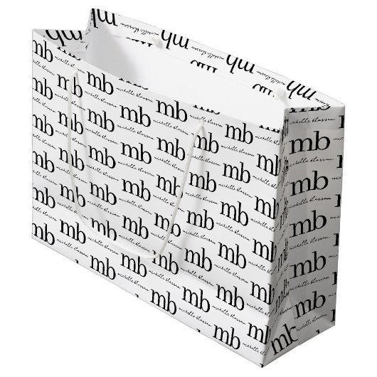 Grand Sac Cadeau Script moderne noir blanc tendance Monogramme init (Devant Angle)