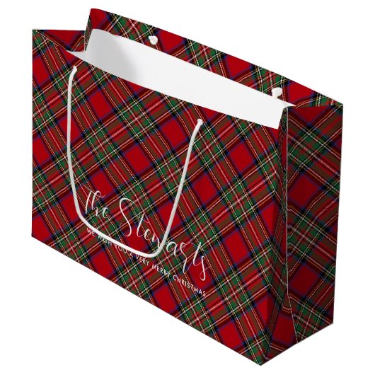 Grand Sac Cadeau Script Plaid personnalisé Christmas Stewart Tartan (Devant Angle)