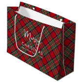 Grand Sac Cadeau Script Rustique Plaid Christmas Stewart Tartan (Devant Angle)