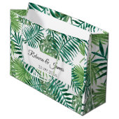 Grand Sac Cadeau Scripts de verdure tropicale Nom de plage Mariage (Devant Angle)