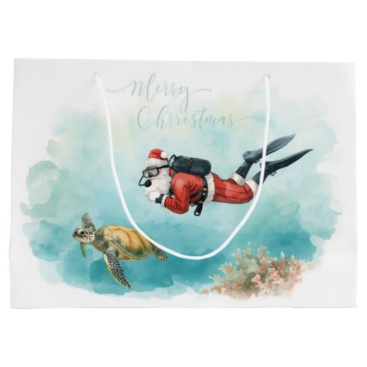 Grand Sac Cadeau Scuba Santa Underwater Christmas (Dos)