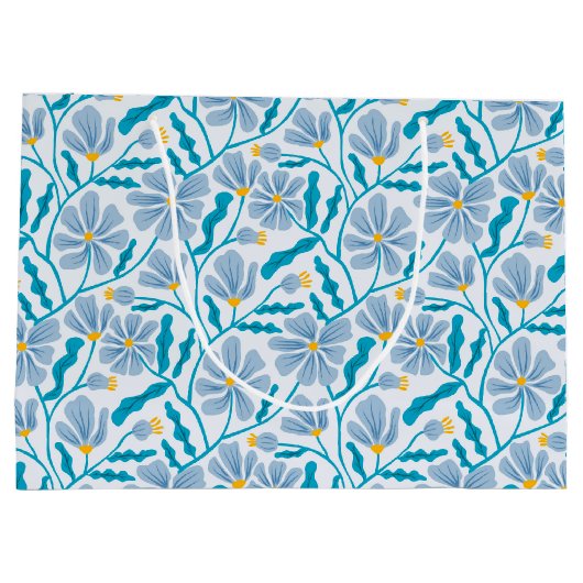 Grand Sac Cadeau Seamless Blue Mid-Century Modern Floral Pattern (Dos)