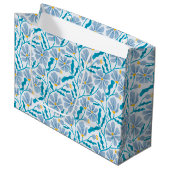 Grand Sac Cadeau Seamless Blue Mid-Century Modern Floral Pattern (Devant Angle)
