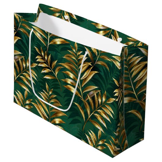 Grand Sac Cadeau Seamless pattern with golden ferns (Devant Angle)