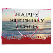 Grand Sac Cadeau Serene coucher de soleil sur l'océan Joyeux annive (Dos)