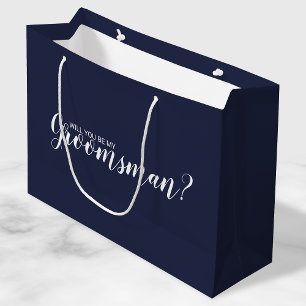 Grand Sac Cadeau Serez-Vous Mon Groomsman ? Script moderne bleu mar