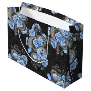 Grand Sac Cadeau Serpents et roses bleus