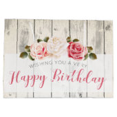 Grand Sac Cadeau Shabby Chic Rose Rustic Wood Joyeux anniversaire (Dos)