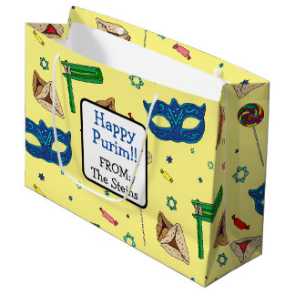 Grand Sac Cadeau Shaloch Manot - Personnalisé Jaune