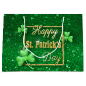 Grand Sac Cadeau Shamrock d'or de la Saint-Patrick (Devant)