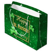 Grand Sac Cadeau Shamrock d'or de la Saint-Patrick (Dos Angle)