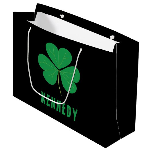 Grand Sac Cadeau Shamrock Green Clover Irlande Celtic Irish Nom (Devant Angle)