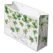 Grand Sac Cadeau Shamrocks avec perles d'or (Devant Angle)