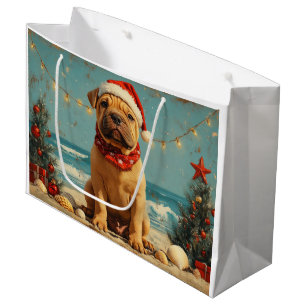Grand Sac Cadeau Shar Pei Chien Noël Vintage Plage