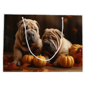 Grand Sac Cadeau Shar Pei Chiot Automne Citrouille de plaisir (Dos)