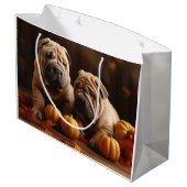 Grand Sac Cadeau Shar Pei Chiot Automne Citrouille de plaisir (Dos Angle)