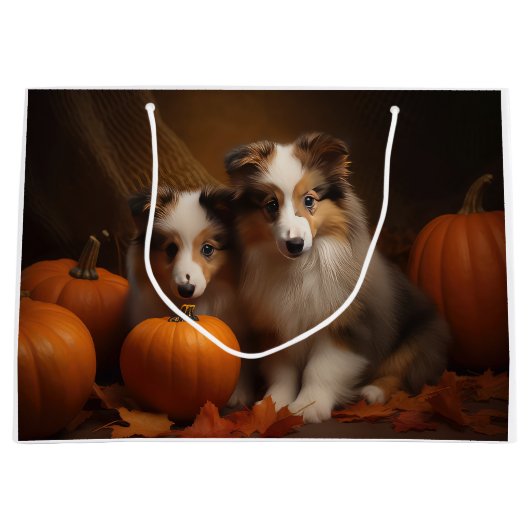 Grand Sac Cadeau Shetland Sheepdog Chiot Chiot Automne Citrouille d (Devant)