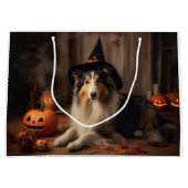 Grand Sac Cadeau Shetland Sheepdog Citrouille Halloween effrayant (Devant)