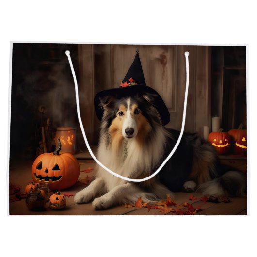 Grand Sac Cadeau Shetland Sheepdog Citrouille Halloween effrayant (Dos)