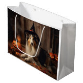 Grand Sac Cadeau Shetland Sheepdog Citrouille Halloween effrayant (Devant Angle)