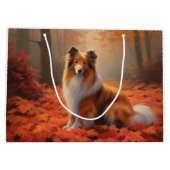 Grand Sac Cadeau Shetland Sheepdog en automne Feuilles automne Insp (Dos)