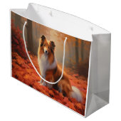 Grand Sac Cadeau Shetland Sheepdog en automne Feuilles automne Insp (Dos Angle)