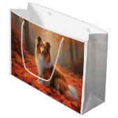 Grand Sac Cadeau Shetland Sheepdog en automne Feuilles automne Insp (Devant Angle)
