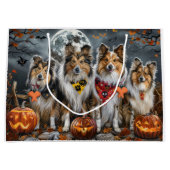 Grand Sac Cadeau Shetland Sheepdog Halloween Éffrayant (Devant)