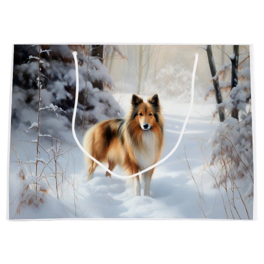 Grand Sac Cadeau Shetland Sheepdog Laisser neiger Noël (Devant)