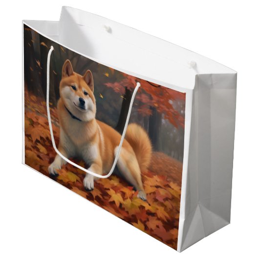 Grand Sac Cadeau Shib Inu en automne Leaves automne Inspire (Devant Angle)
