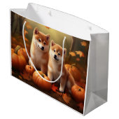 Grand Sac Cadeau Shiba Inu Chiot Automne Citrouille de plaisir (Dos Angle)