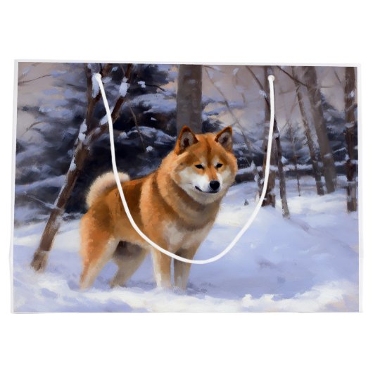 Grand Sac Cadeau Shiba Inu Laissez Neige Noël (Dos)