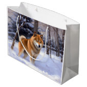 Grand Sac Cadeau Shiba Inu Laissez Neige Noël (Dos Angle)