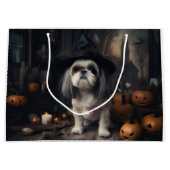 Grand Sac Cadeau Shih Tzu Citrouilles Halloween effrayant (Devant)