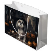 Grand Sac Cadeau Shih Tzu Citrouilles Halloween effrayant (Dos Angle)