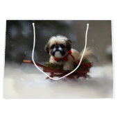 Grand Sac Cadeau Shih Tzu hiver neige de Noël (Devant)